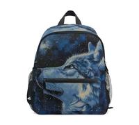 GAIREG Rucksack mit Galaxiewolf, Blau, für Kleinkinder, Mädchen, Jungen, kleine Kinder, mit Namensschild, Mini-Vorschulrucksäcke, Galaxy Wolf Blue, 6-8 Years, Niedliche Rucksäcke