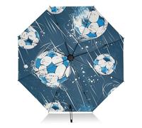 GAIREG Weiß-blauer Fußball-Regenschirm, leicht, tragbar, automatisches Öffnen/Schließen, Regenschirm für Damen, Reiseschirme für Regen, Wind und Sonne