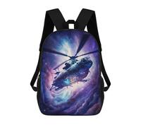 Galactic Helicopter Adventure 17inch Schulrucksack, 3D-gedruckt, Kinderrucksack, Modisch, Lässig, Ideal Für Reisen Und Schulkinder