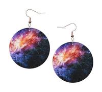 Galaxy In The Universe Runde Leder-Ohrringe für den täglichen Gebrauch bei der Arbeit Damenmode, Einheitsgröße, Kunstleder