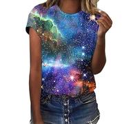 Galaxy Shirt Damen 3D Galaxie Bedrucken Grafik-T-Shirts Universum Sternenhimmel Weltraum Karneval Kostüm Tshirt Kurzarm Rundhals Sommer Oberteile Frauen Faschingskostüme