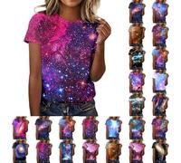 Galaxy Shirt Damen 3D Galaxie Bedrucken Grafik-T-Shirts Universum Sternenhimmel Weltraum Karneval Kostüm Tshirt Kurzarm Rundhals Sommer Oberteile Frauen Faschingskostüme,S-XXL