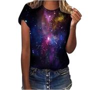 Galaxy Shirt Damen 3D Galaxie Bedrucken Grafik-T-Shirts Universum Sternenhimmel Weltraum Karneval Kostüm Tshirt Kurzarm Rundhals Sommer Oberteile Frauen Faschingskostüme