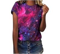 Galaxy Shirt Damen 3D Galaxie Bedrucken Grafik-T-Shirts Universum Sternenhimmel Weltraum Karneval Kostüm Tshirt Kurzarm Rundhals Sommer Oberteile Frauen Faschingskostüme