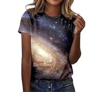 Galaxy Shirt Damen 3D Galaxie Bedrucken Grafik-T-Shirts Universum Sternenhimmel Weltraum Karneval Kostüm Tshirt Kurzarm Rundhals Sommer Oberteile Frauen Faschingskostüme