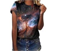 Galaxy Shirt Damen 3D Galaxie Bedrucken Grafik-T-Shirts Universum Sternenhimmel Weltraum Karneval Kostüm Tshirt Kurzarm Rundhals Sommer Oberteile Frauen Faschingskostüme