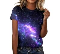 Galaxy Shirt Damen 3D Galaxie Bedrucken Grafik-T-Shirts Universum Sternenhimmel Weltraum Karneval Kostüm Tshirt Kurzarm Rundhals Sommer Oberteile Frauen Faschingskostüme