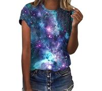 Galaxy Shirt Damen 3D Galaxie Bedrucken Grafik-T-Shirts Universum Sternenhimmel Weltraum Karneval Kostüm Tshirt Kurzarm Rundhals Sommer Oberteile Frauen Faschingskostüme