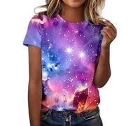 Galaxy Shirt Damen 3D Galaxie Bedrucken Grafik-T-Shirts Universum Sternenhimmel Weltraum Karneval Kostüm Tshirt Kurzarm Rundhals Sommer Oberteile Frauen Faschingskostüme,S-XXL