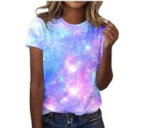 Galaxy Shirt Damen 3D Galaxie Bedrucken Grafik-T-Shirts Universum Sternenhimmel Weltraum Karneval Kostüm Tshirt Kurzarm Rundhals Sommer Oberteile Frauen Faschingskostüme