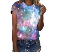 Galaxy Shirt Damen 3D Galaxie Bedrucken Grafik-T-Shirts Universum Sternenhimmel Weltraum Karneval Kostüm Tshirt Kurzarm Rundhals Sommer Oberteile Frauen Faschingskostüme