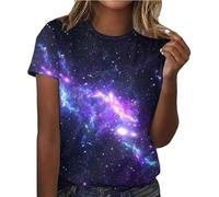 Galaxy Shirt Damen 3D Galaxie Bedrucken Grafik-T-Shirts Universum Sternenhimmel Weltraum Karneval Kostüm Tshirt Kurzarm Rundhals Sommer Oberteile Frauen Faschingskostüme