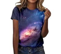 Galaxy Shirt Damen 3D Galaxie Bedrucken Grafik-T-Shirts Universum Sternenhimmel Weltraum Karneval Kostüm Tshirt Kurzarm Rundhals Sommer Oberteile Frauen Faschingskostüme