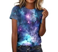Galaxy Shirt Damen 3D Galaxie Bedrucken Grafik-T-Shirts Universum Sternenhimmel Weltraum Karneval Kostüm Tshirt Kurzarm Rundhals Sommer Oberteile Frauen Faschingskostüme 2026 Neu