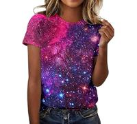 Galaxy Shirt Damen 3D Galaxie Bedrucken Grafik-T-Shirts Universum Sternenhimmel Weltraum Karneval Kostüm Tshirt Kurzarm Rundhals Sommer Oberteile Frauen Faschingskostüme