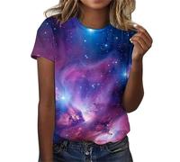 Galaxy Shirt Damen 3D Galaxie Bedrucken T-Shirts Galaxie Universum Stern Weltraum Grafik Galaxy Tshirt Kurzarm Modische Sternenhimmel Sommer Shirts Rundhals Kurzarm Oberteile Tops Karnevalskostüme e