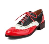 Galindopia Unisex Oxford Schuhe Damen Two Tone Perforated Wingtip Brogue Retro Low Heel Schnüren Saddle Schuhe Spectator Crown Lack Red Plus Size 37
