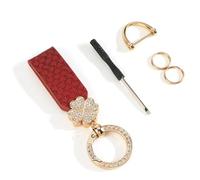 Gallkeat Leder Auto Schlüsselanhänger,Universal Schlüsselband mit Kleeblatt Anhänger, Glücksbringer Anhänge, Schlüsselring für Motorrad Wohnungschlüssel, mit Schraubendreher (Rot)