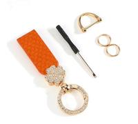 Gallkeat Leder Auto Schlüsselanhänger,Universal Schlüsselband mit Kleeblatt Anhänger, Glücksbringer Anhänge, Schlüsselring für Motorrad Wohnungschlüssel, mit Schraubendreher (Orange 1)