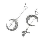 GALPADA 1 Paar Asymmetrische Ohrclips Mond Engel Kreuz Anhänger Silber Punk Ohrhänger Damen Retro Ohr Accessoires für Party Geburtstag Jubiläum