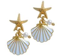 GALPADA 1 Paar Baumelnde Muschelohrringe für Damen Perlenohrringe Weißer Muschelanhänger Modischer Ohrschmuck für Geburtstag Festival und Hochzeit