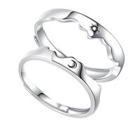 GALPADA 1 Paar Verstellbare Offene Ringe mit Sonnen und Mondmotiv aus Kupfer Silberfarbig Stilvoll und Charmant für Jahrestage und Besondere Anlässe