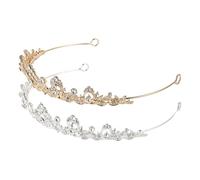 GALPADA 2 Stück Braut Haarschmuck Strass Tiara Silber Gold Handgefertigter Brauthaarschmuck Komfortabler Kronen Haarreif für Hochzeit und Festliche Anlässe