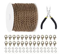Galrks 102Pcs 30-Fuß Metall Ancient Bronze Link Ketten, Mental Covered Tail Ketten mit Sprungringen und Hummer Verschlüsse für Schmuck Zubehör DIY