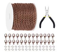 Galrks 102Pcs 30 Fuß Metall Antike Rote Kupfer Link Ketten, Mental überzogene Schwanz Ketten mit Sprungringen und Hummer Verschlüsse für Schmuck Zubehör DIY (Kupfer)