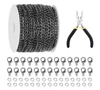 Galrks 102Pcs 30 Fuß Metall Gun Black Link Ketten, Mental überzogene Schwanz Ketten mit Sprungringen und Hummer Verschlüsse für Schmuck Zubehör DIY