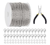 Galrks 102Pcs 30 Fuß Metall weiße Link Ketten, Mental überzogene Schwanz Ketten mit Sprungringen und Hummer Verschlüsse für Schmuck Zubehör DIY