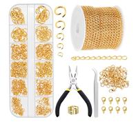 Galrks 504Pcs Metall Gold Link Ketten, Mental überzogene Schwanz Ketten mit Sprung Ringe und Hummer Verschlüsse für Schmuck Zubehör DIY (Gold)