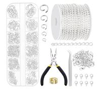 Galrks 504Pcs Metall Gold Link Ketten, Mental überzogene Schwanz Ketten mit Sprung Ringe und Hummer Verschlüsse für Schmuck Zubehör DIY (Silber)