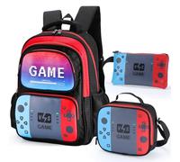 Gamer Kinder-Rucksack-Set für Jungen - große Kapazität, Büchertasche, Lunchbox und Federmäppchen für Grundschulstudenten, Kinder, Teenager, Schulanfang