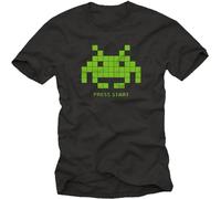 Gamer Tee Shirts - Space Invaders - Old School Gifts for him - Vintage Gaming T-Shirt for Men Black Size XL