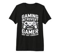 Gaming Introvert Night Gamer Day Cat Cuddler Premium T-Shirt