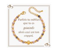 Gamtic Damen Naturstein Perlen Armband Geschenk- Glücksbringer Vierblättriges Kleeblatt Charms Armbänder, Perlenarmband Damen Freundin Schwester Mutter Schmuck Armband