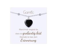 Gamtic Edelstein Anhänger Herz Kette Damen - Naturstein Rosenquarz Amethyst Obsidian Kristall Halskette Damen aus Langlebigem Edelstahl Wasserfeste Silber Kette 45-50 cm Länge Verstellbar (Obsidian)