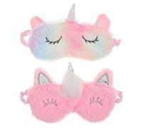 GANAZONO 2 Stück Weiche Plüsch Schlafmaske Einhorn Motiv Blickdicht und Komfortabel für Mädchen Cartoon Augenmaske für Schlaf Reisen Party und Nickerchen Trendiges Design mit Farbverlauf