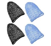 GANAZONO 4 Stück Handgehäkeltes Haarnetz Mesh Snood Schlafhaube Atmungsaktiv Elastisch Schutz Wrap für Damen Nacht Haarpflege Zubehör Schwarz Hellblau