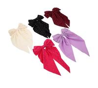 GANAZONO 5 Stück Teiliges Große Haarschleifen mit Strass Satin Haarklammern mit Langem Schwanz Elegante Reine Farben Starker Halt Vielseitig für Damen und Mädchen Party und Alltag