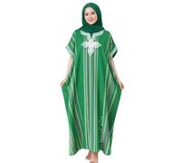 Gandoura Kaftan für Damen, aus hochwertiger Baumwolle, Marrakesch-Stil, Boho-Stil, Standardgröße, grün, One size