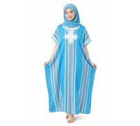 Gandoura Kaftan für Damen, aus hochwertiger Baumwolle, Marrakesch-Stil, Boho-Stil, Standardgröße, himmelblau, One size