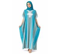 Gandoura Kaftan für Damen, aus hochwertiger Baumwolle - Stil Marrakesch, Boho, Kaftan, Marokkanisch, Standardgröße, türkisblau, One size