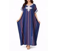 Gandoura Kaftan für Damen, aus hochwertiger Baumwolle - Stil Marrakesch, Boho, Kaftan, Marokkanisch, Standardgröße, marineblau, One size