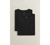 GANT Herren T-Shirt V-Ausschnitt 2er-Pack, kurzarm, 100% Baumwolle, Schwarz M