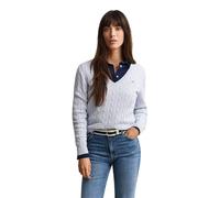 GANT Damen Zopfstrick V-Neck Pullover aus Stretch-Baumwolle (S) LIGHT Blau
