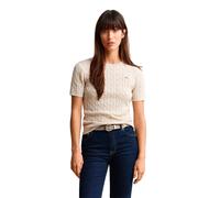 Kurzarmpullover GANT "STRETCH COTTON CABLE", Damen, Gr. XL, beige (faded beige), Web, Obermaterial: 88% Baumwolle, 10% Polyamid, 2% Elasthan, unifarben, slim fit taillenbedeckt, Rundhals, eingesetzt g
