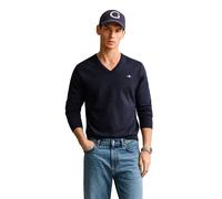 V-Ausschnitt-Pullover GANT "CLASSIC COTTON V-NECK", Herren, Gr. S, blau (evening blau), Strick, Obermaterial: 100% Baumwolle, unifarben, regular fit normal, V-Ausschnitt, eingesetzt angesetztes Bündch