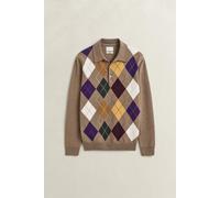 GANT - Argyle Polopullover aus ultrafeiner Lambswool LIGHT BROWN MELANGE - Gr. - XL